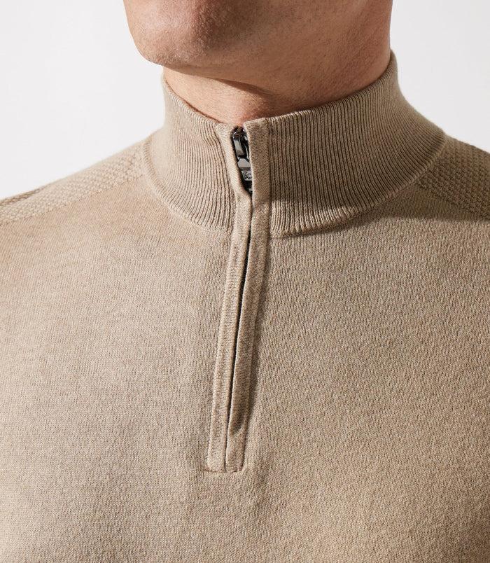 Izac Pull Col Zippé Camionneur Beige Foncé