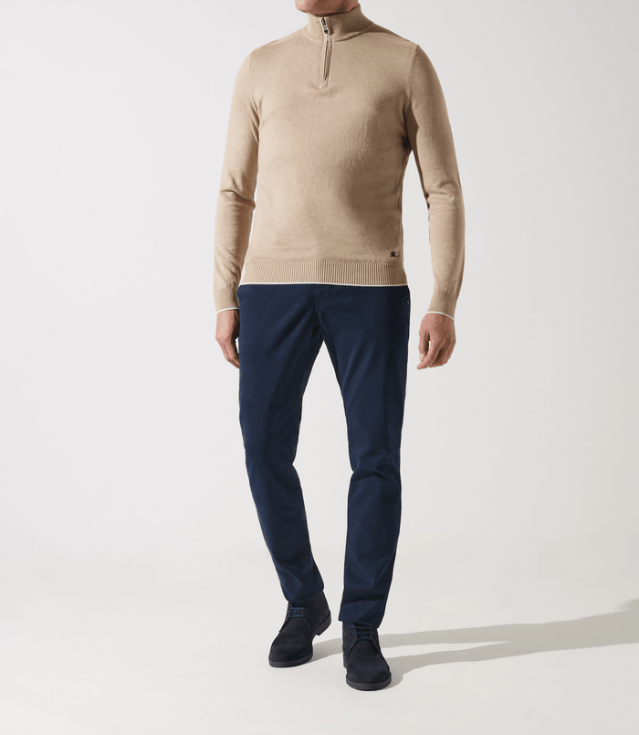izac Pull col zippé camionneur beige foncé