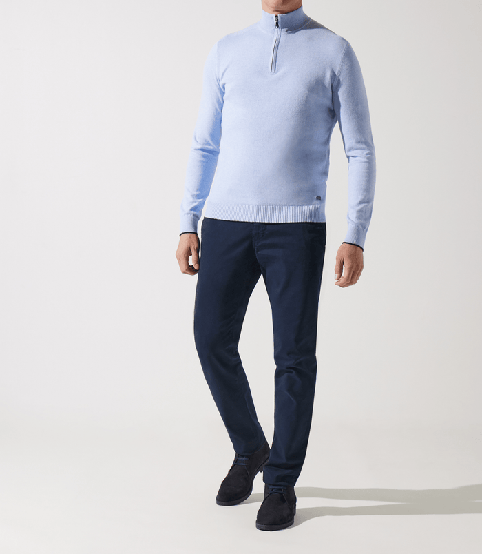 izac Pull col zippé camionneur bleu ciel