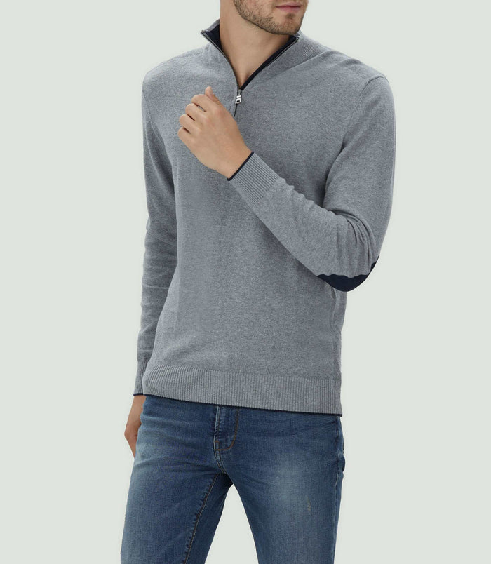 izac Pull col zippé gris chiné "Lancelot"