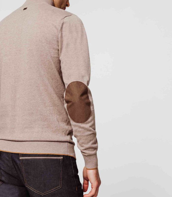 Izac Pull Col Zippé Taupe Chiné