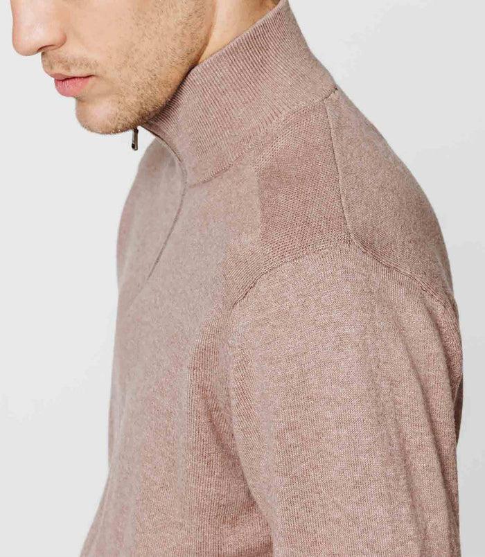 Izac Pull Col Zippé Taupe Chiné