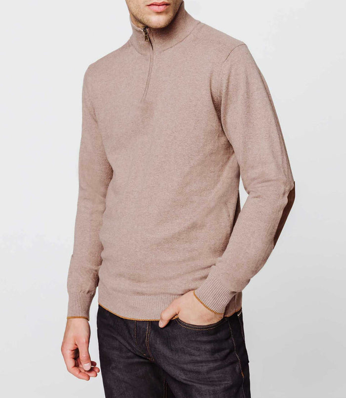 izac Pull col zippé taupe chiné