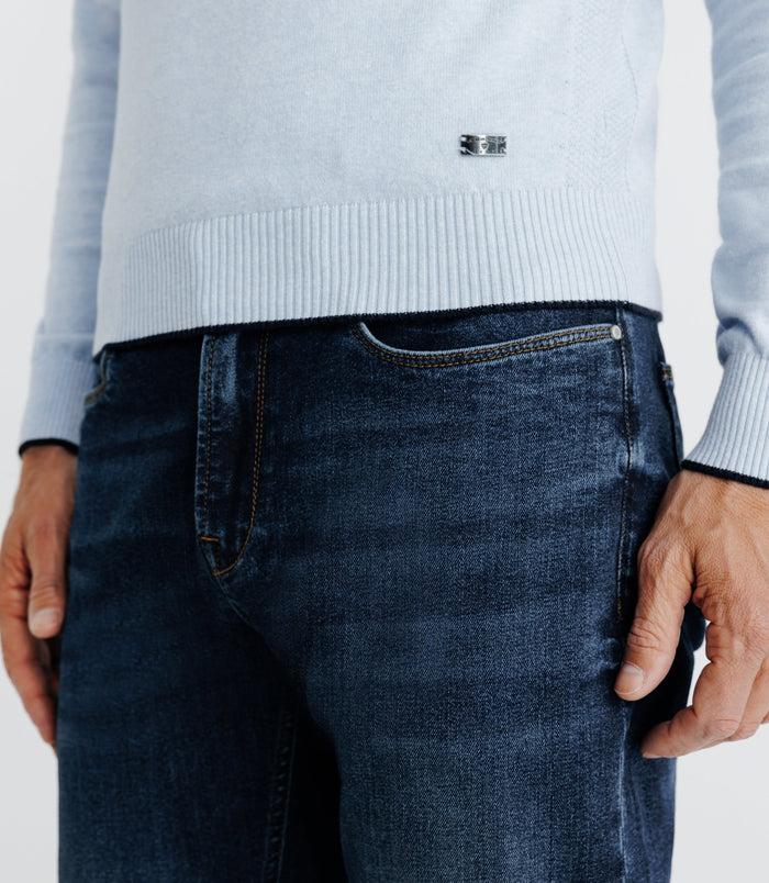 Izac Pull Coton/cachemire Col Zippé Bleu Ciel