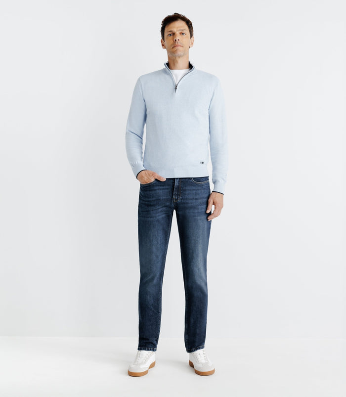 izac Pull coton/cachemire col zippé bleu ciel