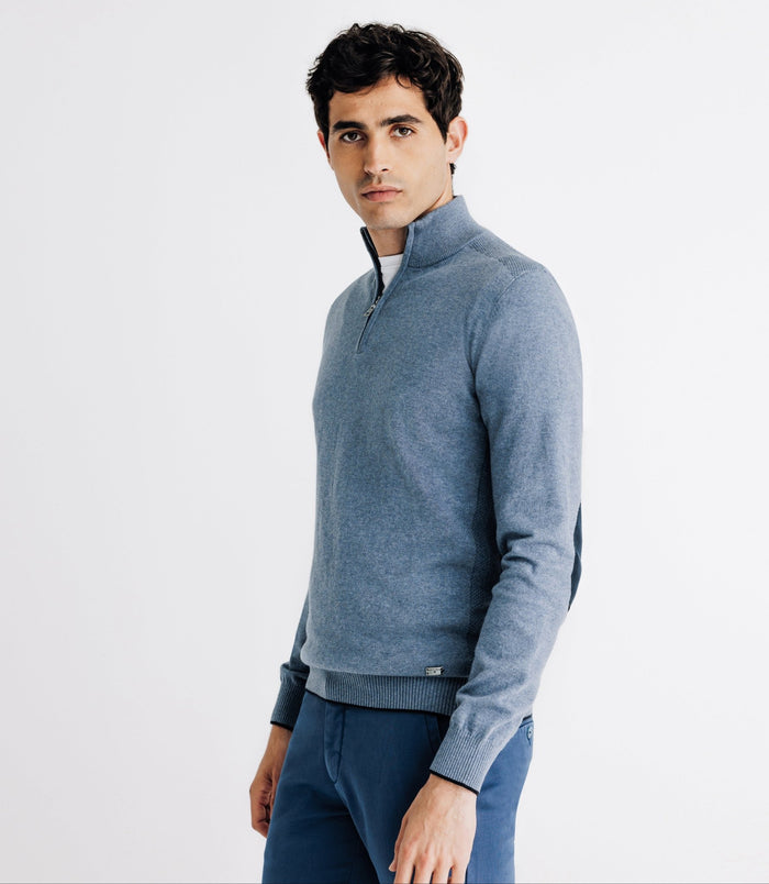 Izac Pull Coton/cachemire Col Zippé Bleu Indigo