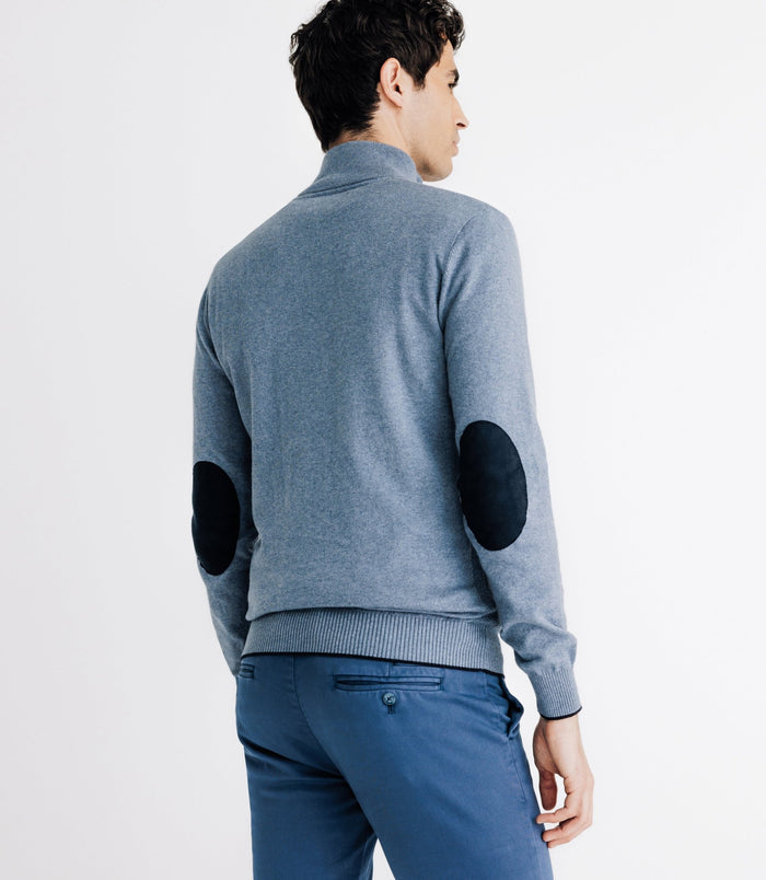Izac Pull Coton/cachemire Col Zippé Bleu Indigo