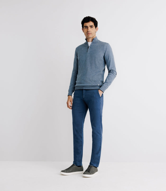izac Pull coton/cachemire col zippé bleu indigo