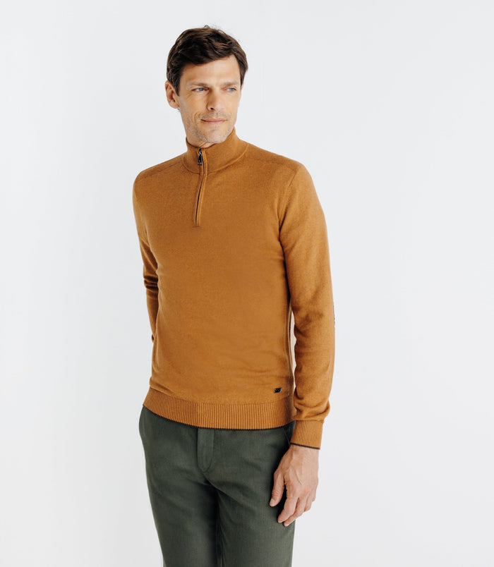 Izac Pull Coton/cachemire Col Zippé Camel