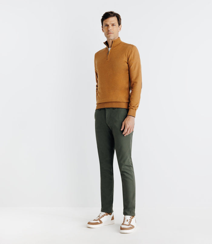 izac Pull coton/cachemire col zippé camel