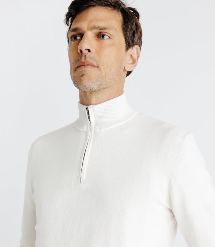 Izac Pull Coton/cachemire Col Zippé écru