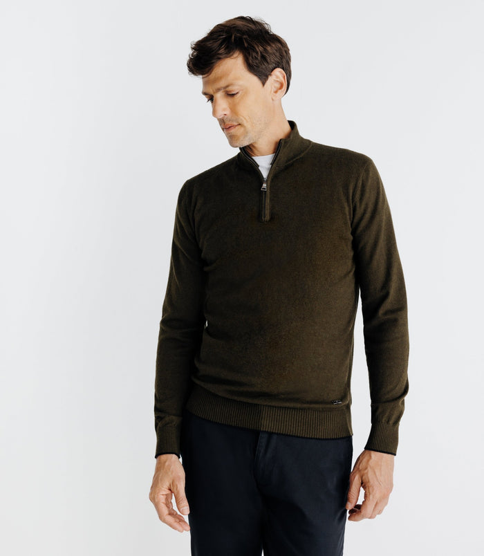 Izac Pull Coton/cachemire Col Zippé Kaki