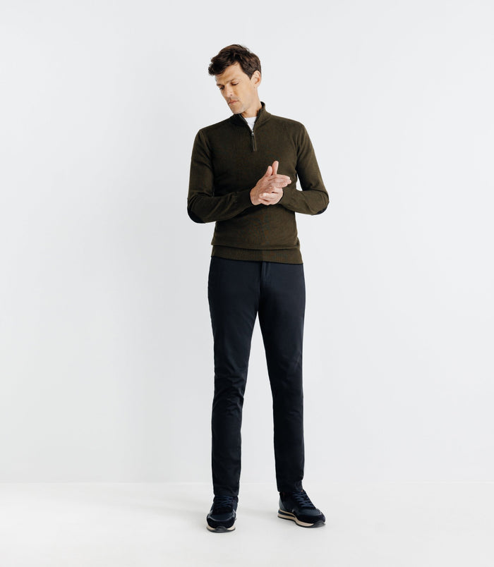 izac Pull coton/cachemire col zippé kaki