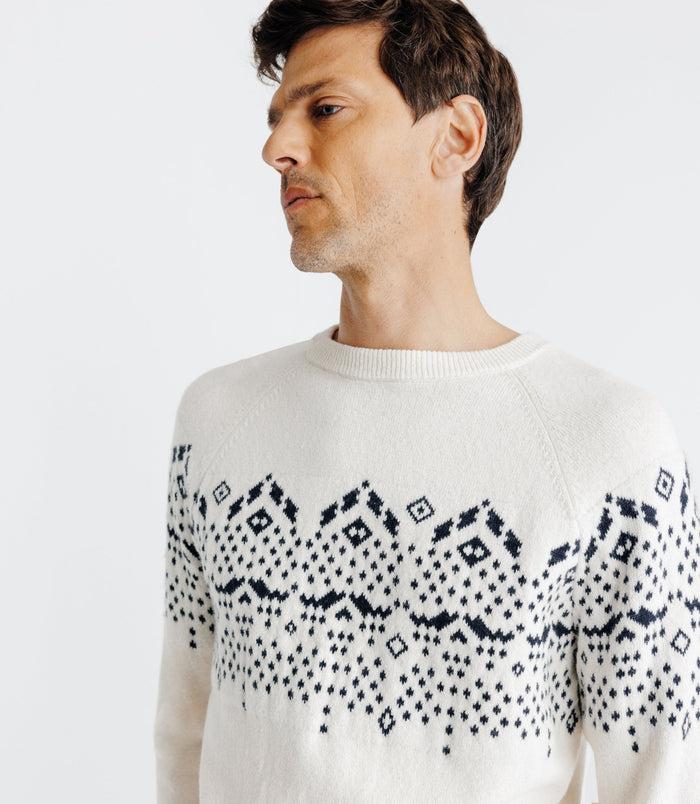 Izac Pull En Jacquard Col Rond écru