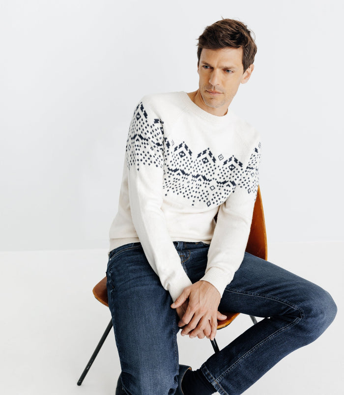 Izac Pull En Jacquard Col Rond écru