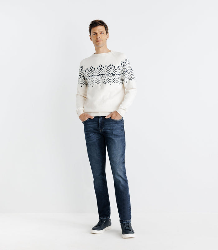 izac Pull en jacquard col rond écru