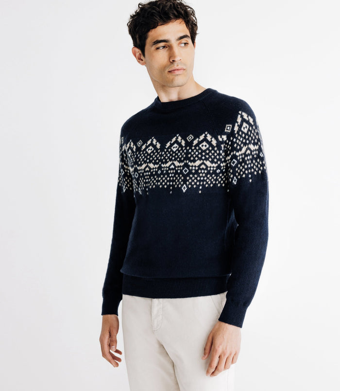 Izac Pull En Jacquard Col Rond Marine