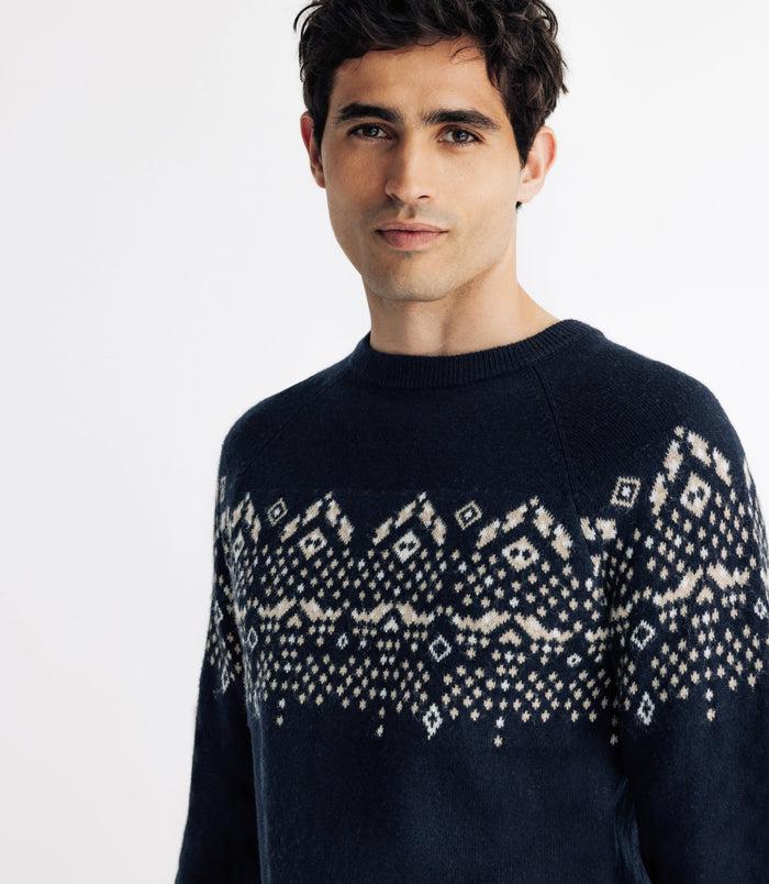 Izac Pull En Jacquard Col Rond Marine