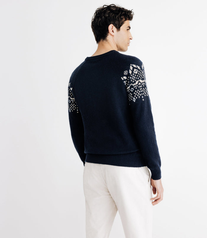 Izac Pull En Jacquard Col Rond Marine