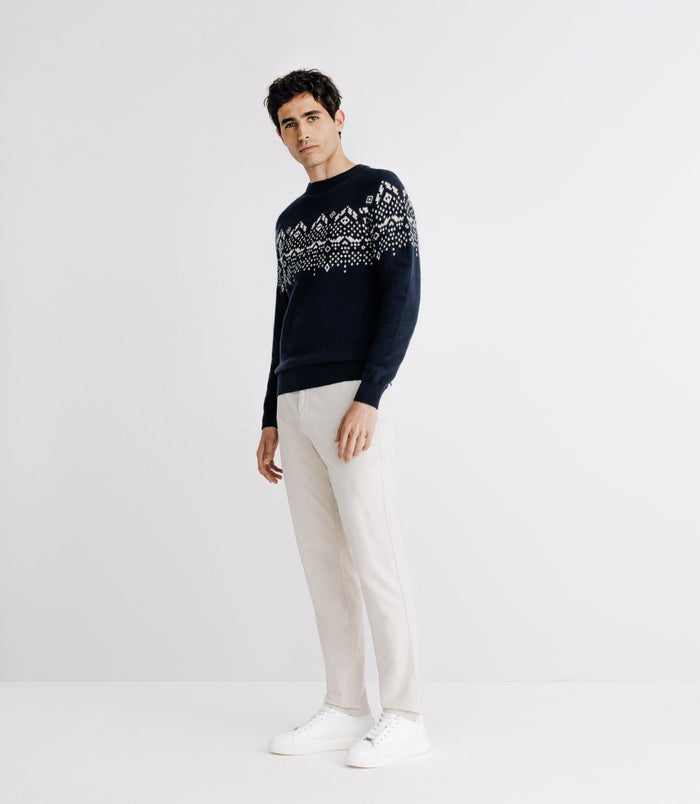 izac Pull en jacquard col rond marine