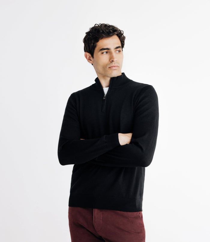 Izac Pull En Laine Mérinos Avec Demi Zip Noir