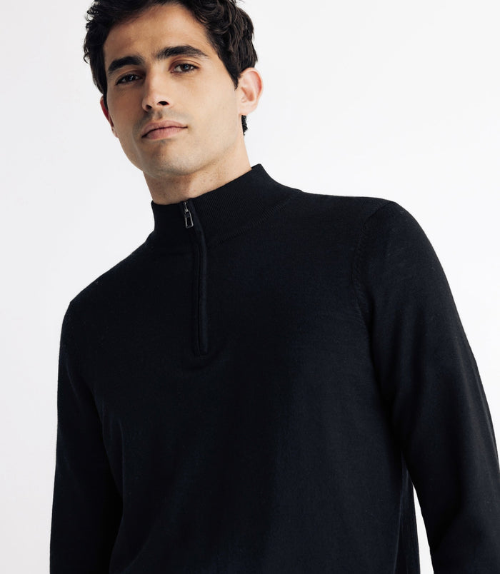Izac Pull En Laine Mérinos Avec Demi Zip Noir