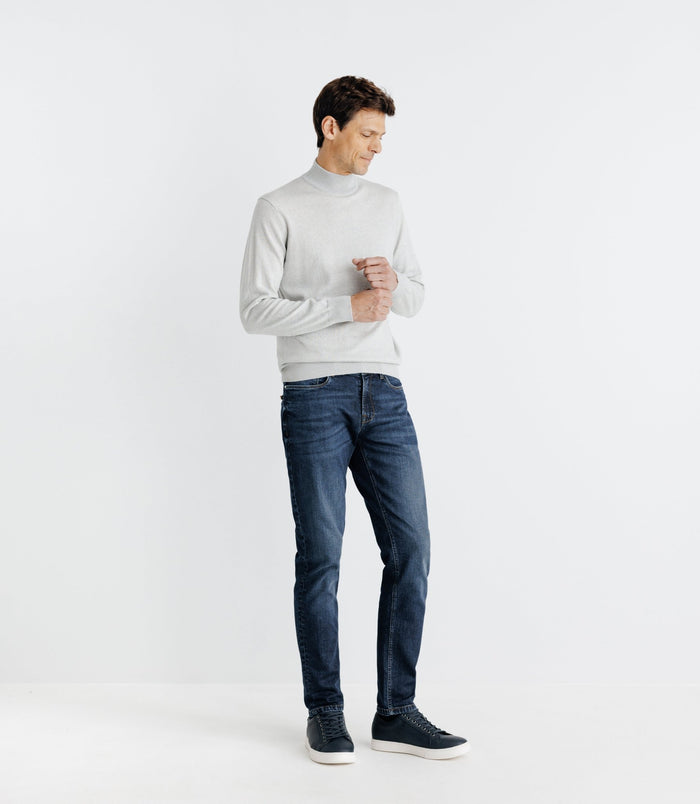 izac Pull en laine mérinos col cheminée gris