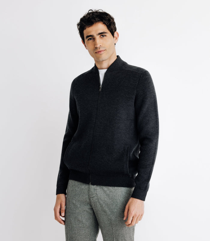 Izac Pull Gilet Zippé Col Teddy Anthracite