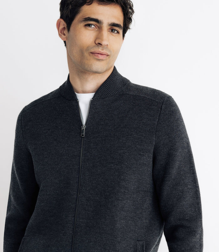 Izac Pull Gilet Zippé Col Teddy Anthracite