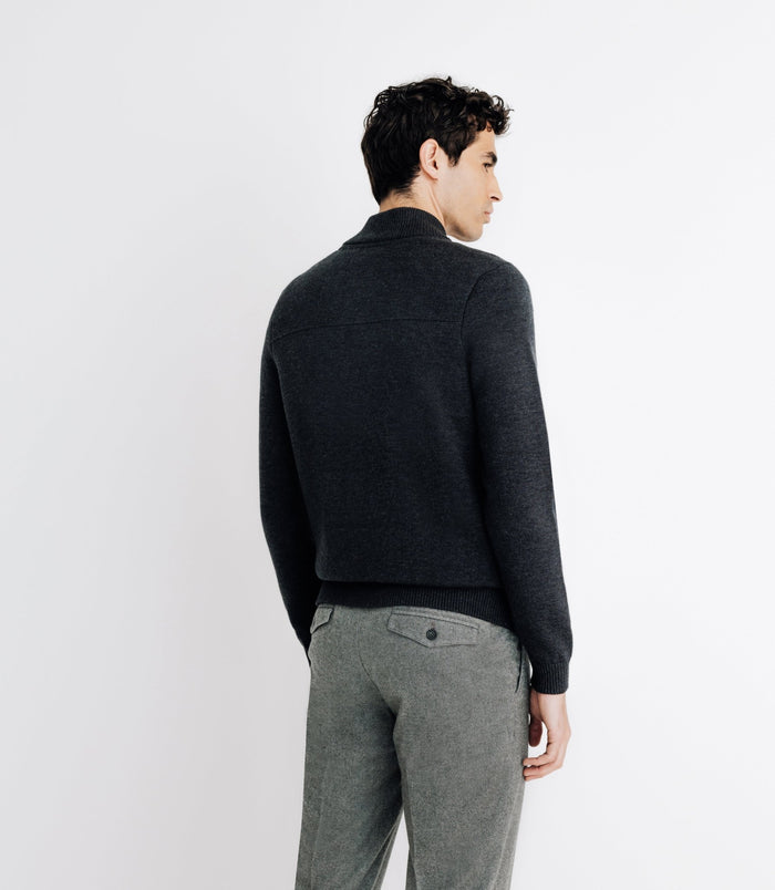 Izac Pull Gilet Zippé Col Teddy Anthracite