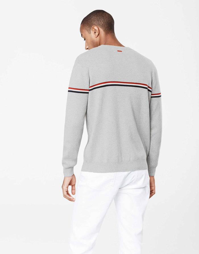 izac Pull gris chiné rayure placée