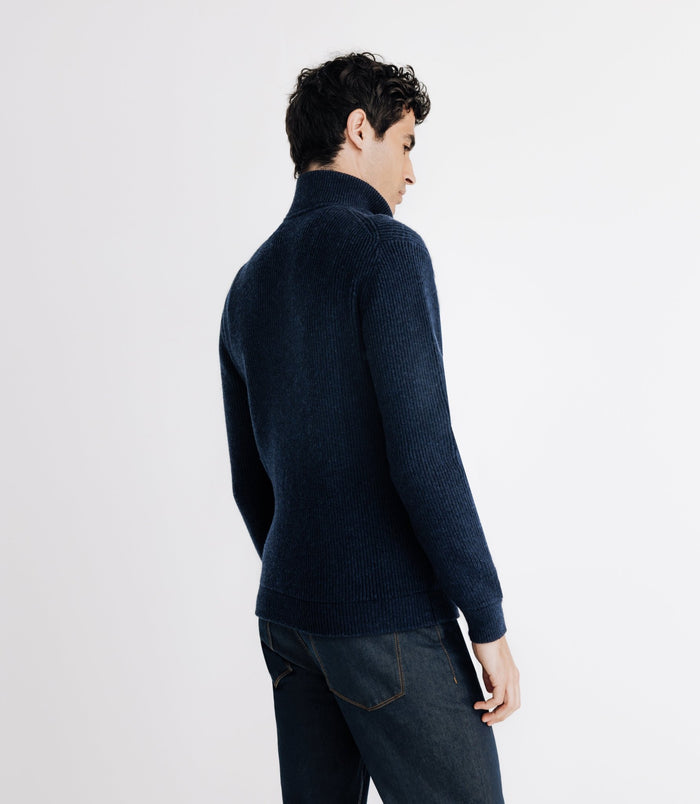 Izac Pull Lambswool Col Camionneur Bleu Marine