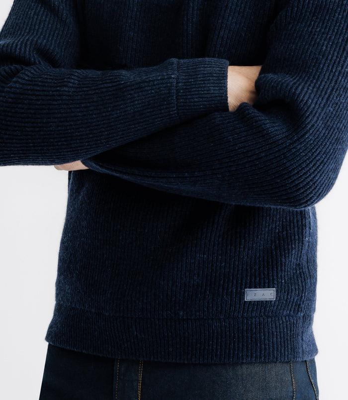 Izac Pull Lambswool Col Camionneur Bleu Marine
