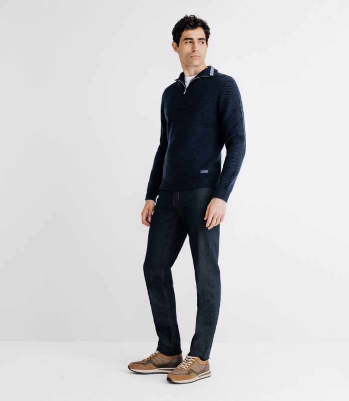 Izac Pull Lambswool Col Camionneur Bleu Marine