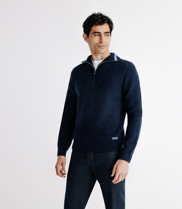 izac Pull lambswool col camionneur bleu marine