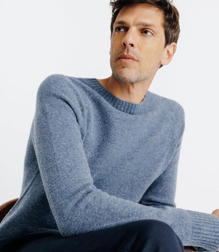 Izac Pull Lambswool Col Rond Bleu Indigo