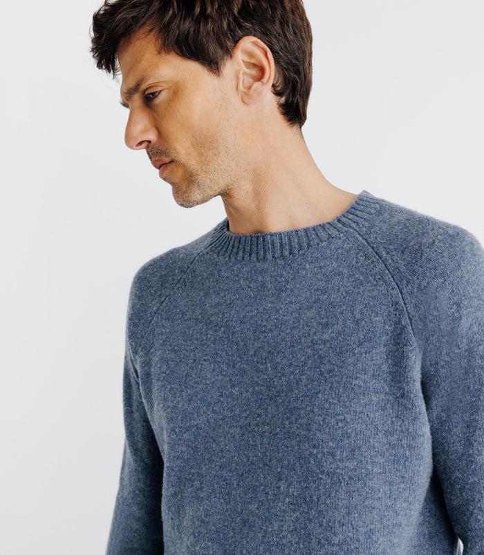 Izac Pull Lambswool Col Rond Bleu Indigo