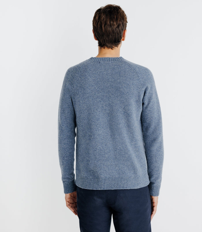Izac Pull Lambswool Col Rond Bleu Indigo
