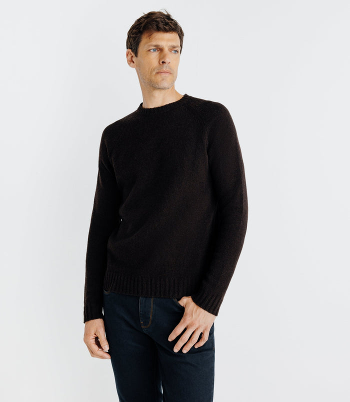 Izac Pull Lambswool Col Rond Marron