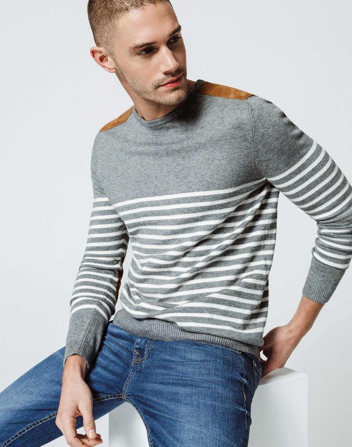 izac Pull Rayé Gris Chiné