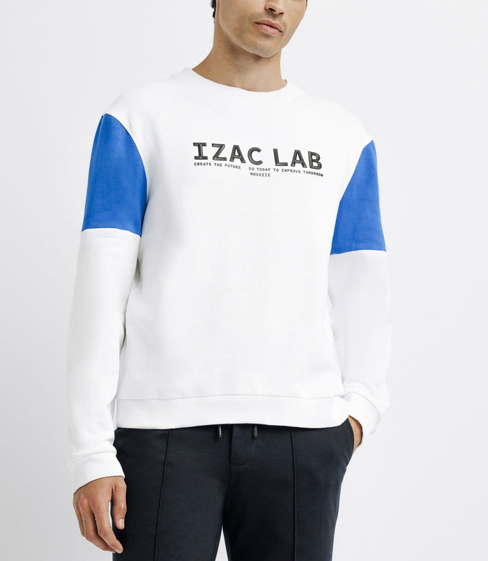 Izac Pull Sweat Bicolore Blanc Et Bleu