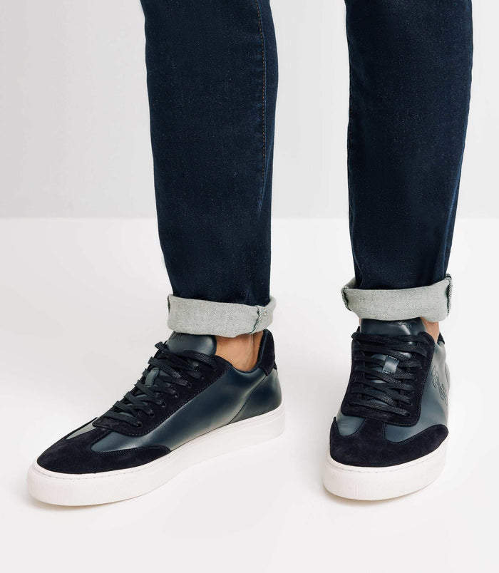 Izac Sneakers à Lacets En Cuir Marine