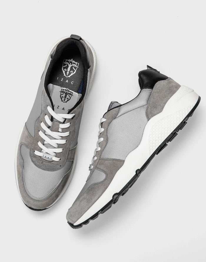 Izac Sneakers Cuir Et Textile Gris "Emilio"