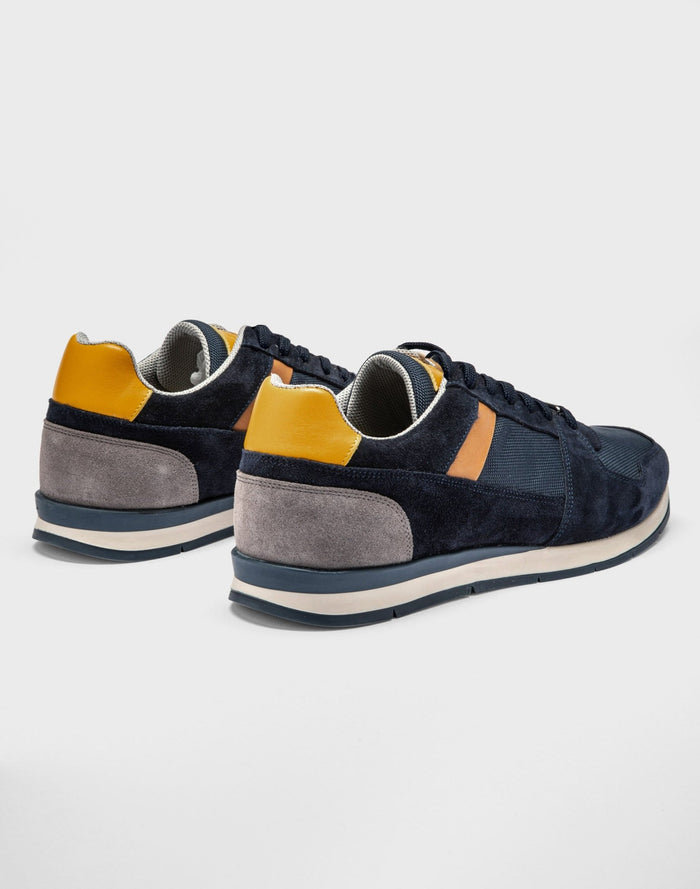 Izac Sneakers Cuir Marine Et Jaune "Elliot"