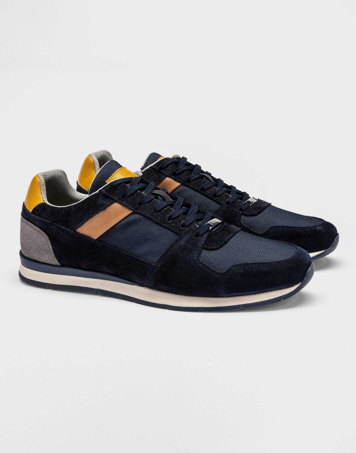 Izac Sneakers Cuir Marine Et Jaune "Elliot"