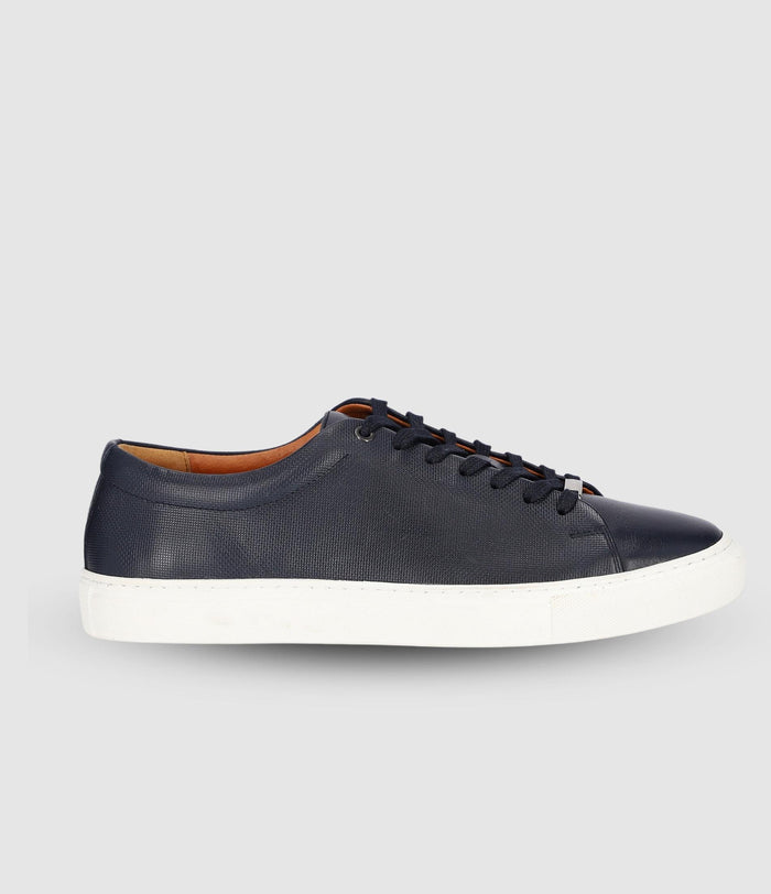 Izac Sneakers Cuir Texturé Marine OAK