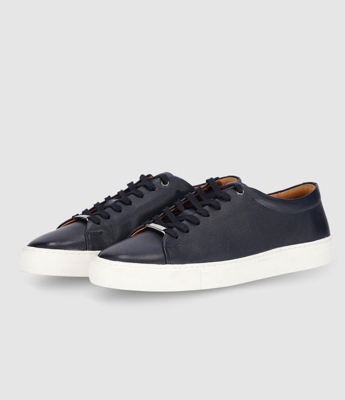 Izac Sneakers Cuir Texturé Marine OAK