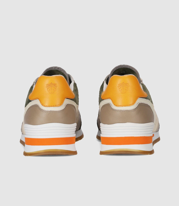 Izac Sneakers En Cuir Kaki Beige Et Orange ERWAN
