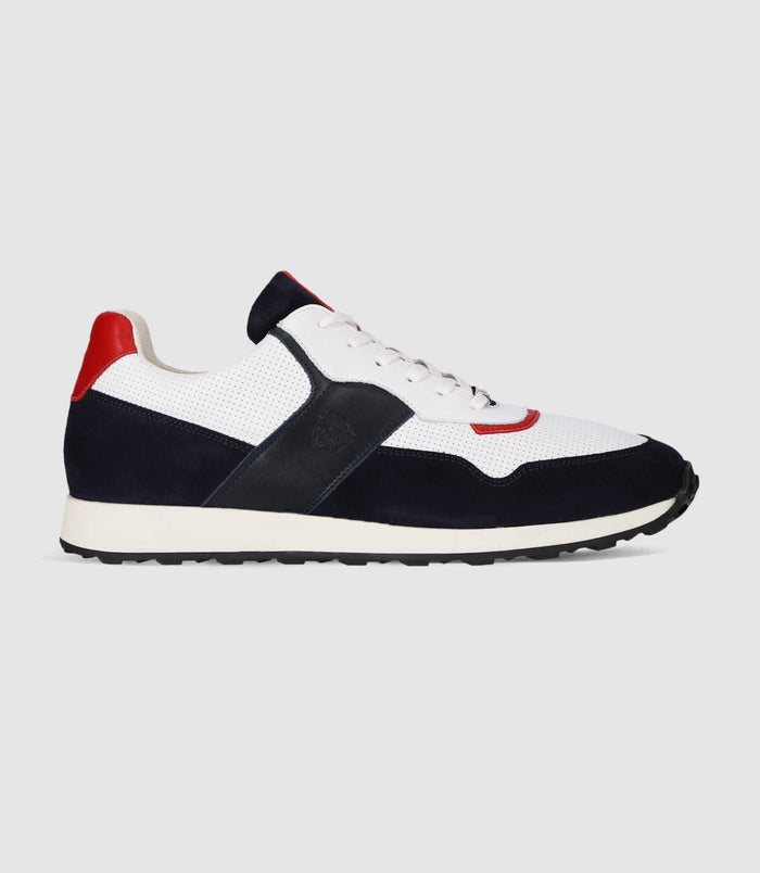 Izac Sneakers En Cuir Marine Blanche Et Rouge ENZO