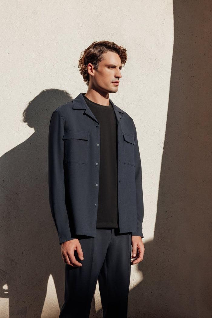 izac Surchemise avec col boutonné bleu marine